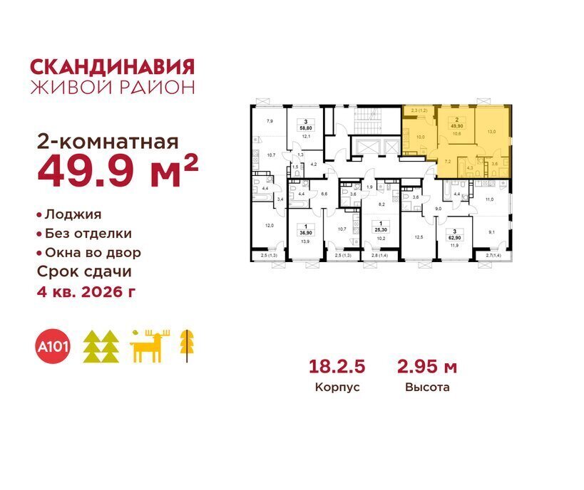 квартира г Москва метро Коммунарка метро Бунинская аллея ТиНАО жилой комплекс Скандинавия, 18. 2.2 фото 2