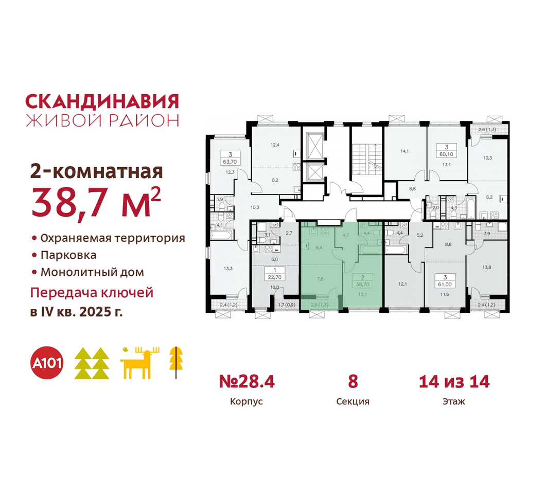 квартира г Москва п Сосенское жилой район «Скандинавия» Сосенское, жилой комплекс Скандинавия, 28. 4, Бутово фото 2