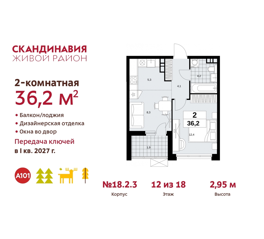 квартира г Москва п Сосенское жилой район «Скандинавия» Сосенское, жилой комплекс Скандинавия, 18. 2.3, Бутово фото 1