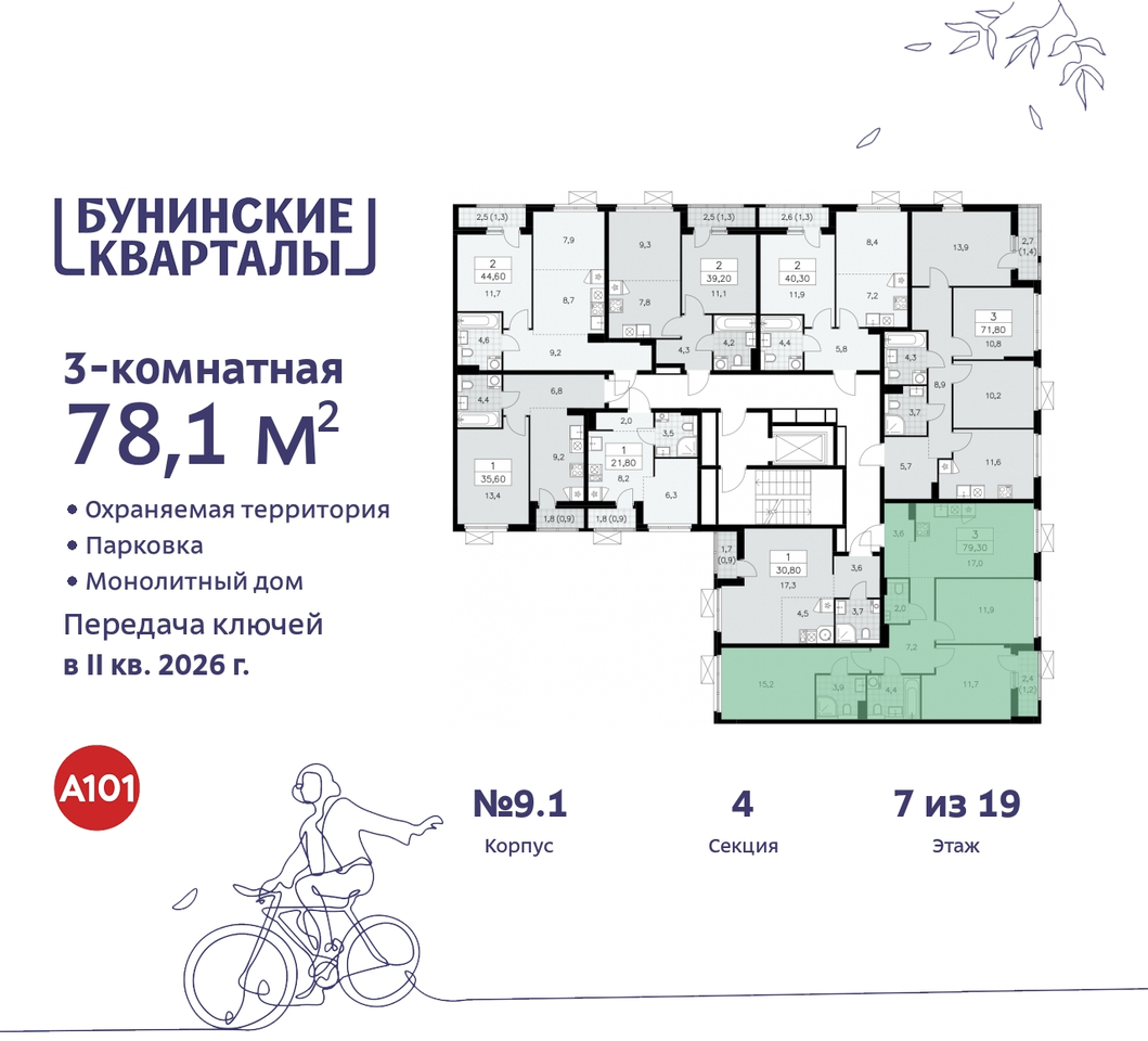 квартира г Москва п Сосенское ЖК Бунинские Кварталы метро Улица Горчакова метро Коммунарка пр-кт Куприна 2 Сосенское, Ольховая, Бунинская аллея фото 2