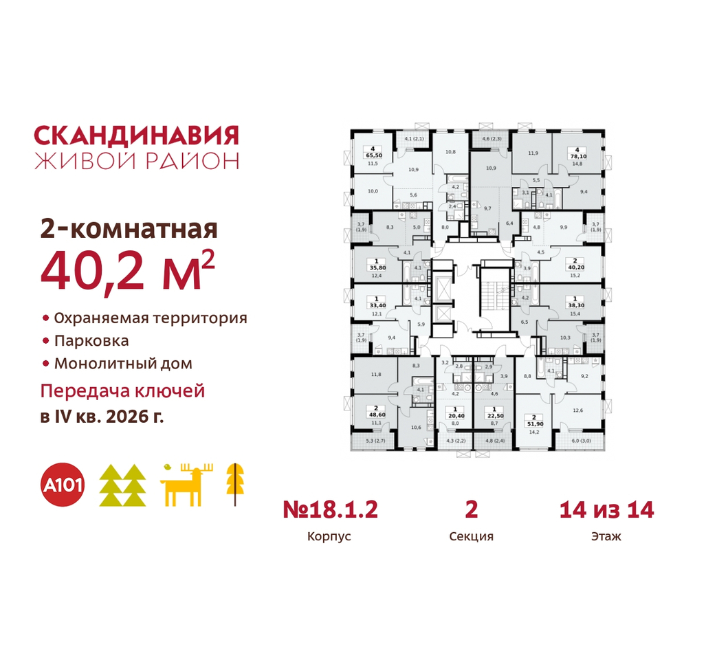 квартира г Москва п Сосенское жилой район «Скандинавия» Сосенское, жилой комплекс Скандинавия, 18. 1.2, Бутово фото 2