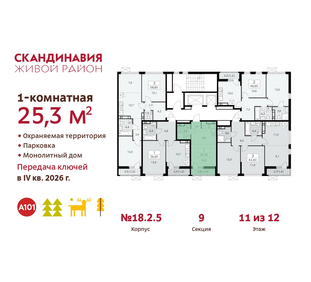 квартира г Москва п Сосенское жилой район «Скандинавия» Сосенское, жилой комплекс Скандинавия, 18. 2.5, Бутово фото 2