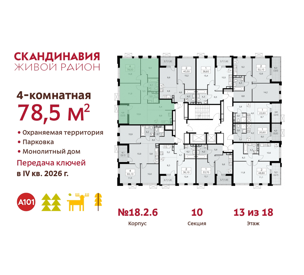 квартира г Москва п Сосенское жилой район «Скандинавия» Сосенское, жилой комплекс Скандинавия, 18. 2.6, Бутово фото 2