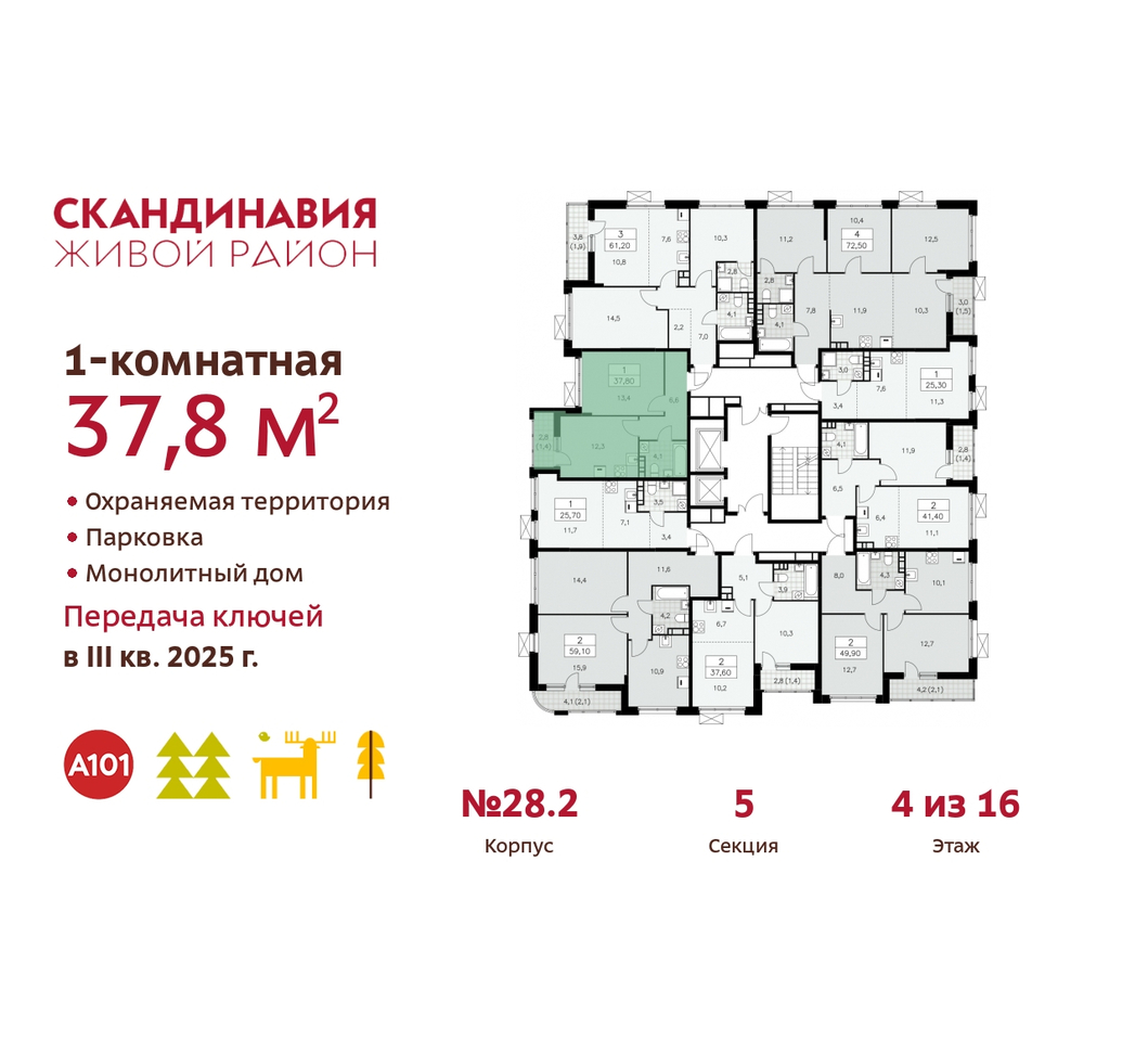 квартира г Москва п Сосенское жилой район «Скандинавия» Сосенское, жилой комплекс Скандинавия, 28. 2, Бутово фото 2