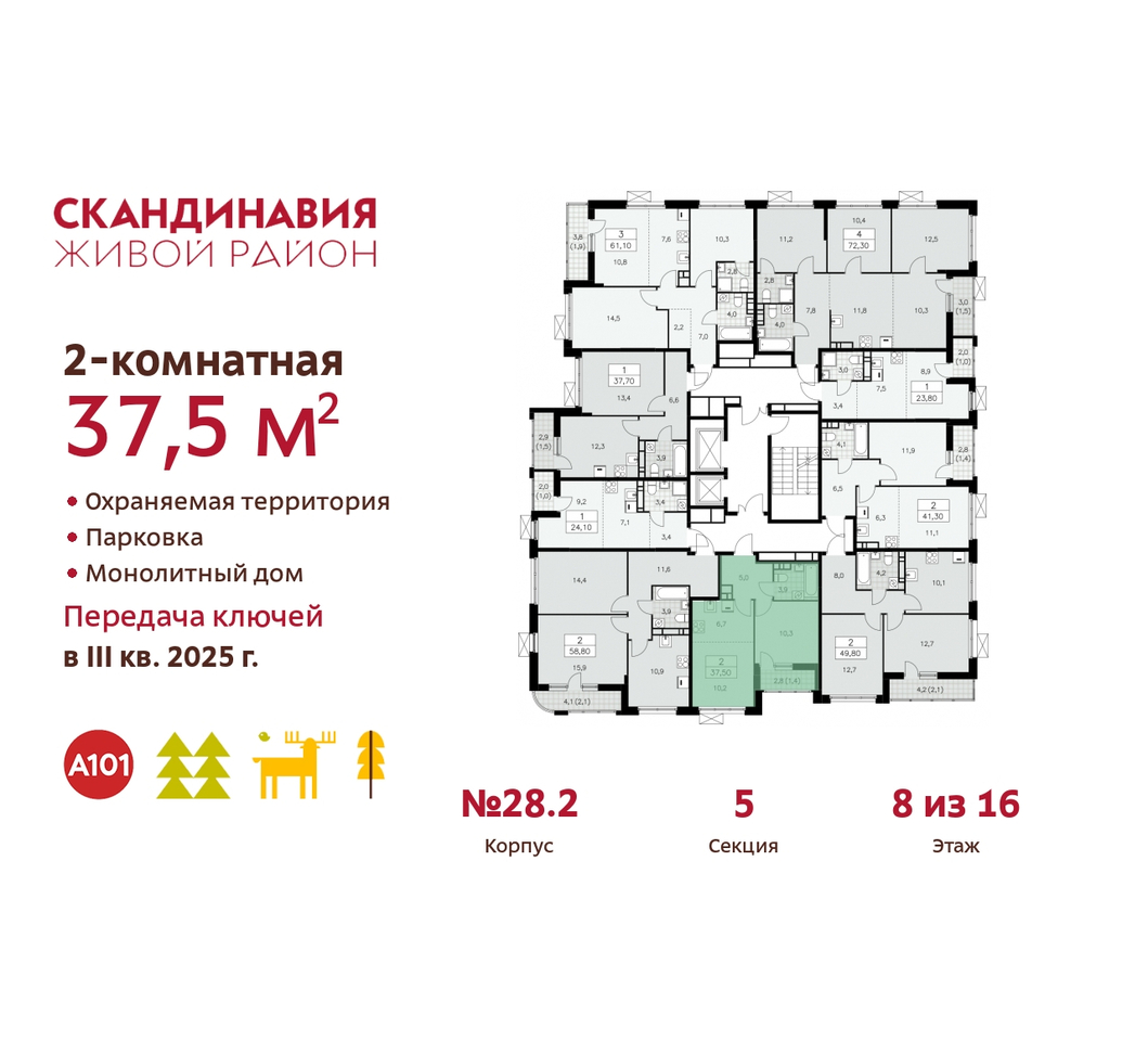 квартира г Москва п Сосенское жилой район «Скандинавия» Сосенское, жилой комплекс Скандинавия, 28. 2, Бутово фото 2