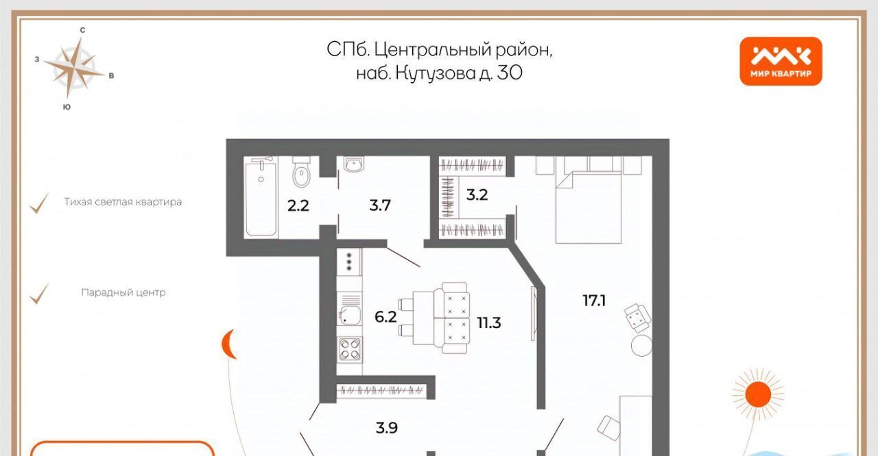 квартира г Санкт-Петербург метро Чернышевская наб Кутузова 30 округ Литейный фото 2