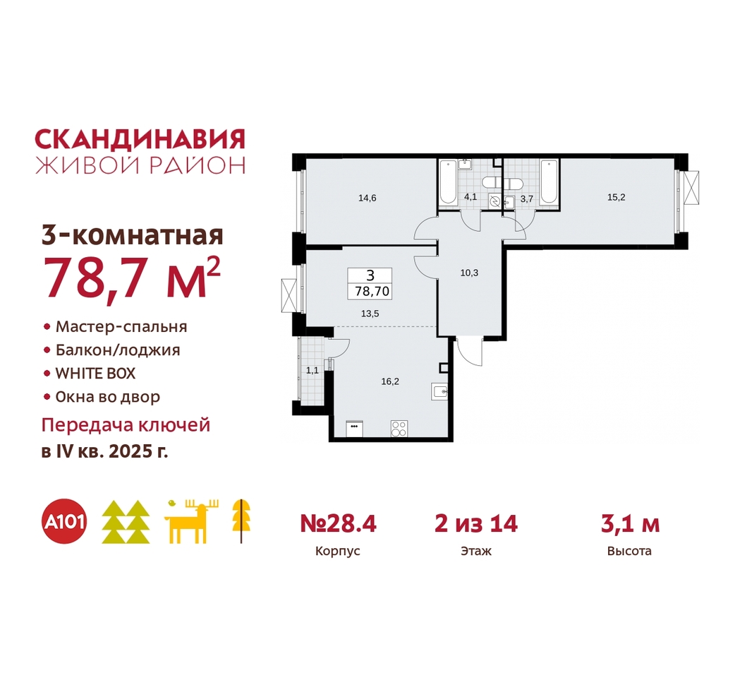 квартира г Москва п Сосенское жилой район «Скандинавия» Сосенское, жилой комплекс Скандинавия, 28. 4, Бутово фото 1