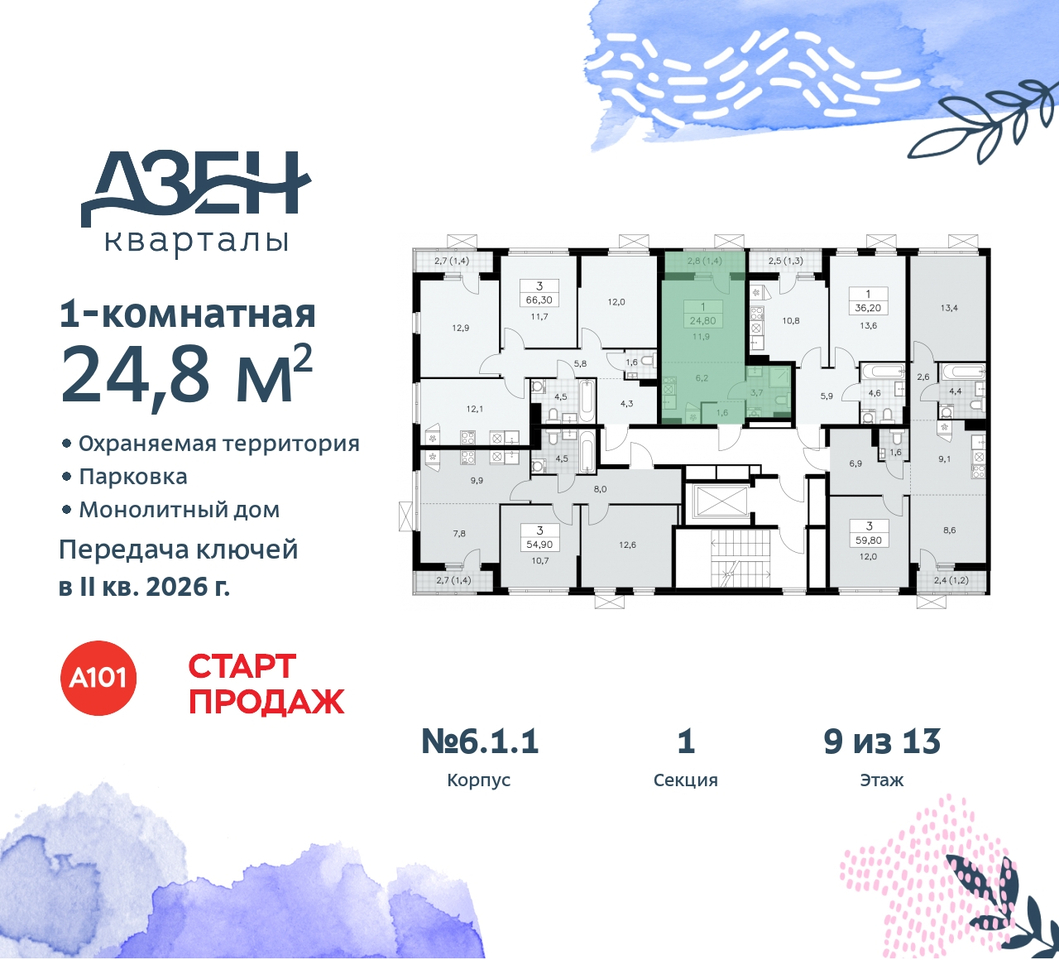 квартира г Москва п Сосенское метро Ольховая метро Бунинская аллея Сосенское, Дзен-кварталы, 2. 1, Коммунарка, Улица Горчакова, Бульвар адмирала Ушакова фото 2