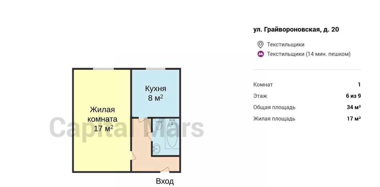 квартира г Москва метро Текстильщики ул Грайвороновская 20 муниципальный округ Текстильщики фото 3