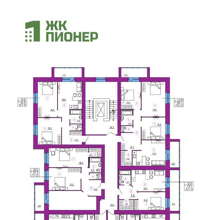 квартира г Брянск рп Радица-Крыловка Бежицкий район р-н Бежицкий пер Житомирский 8а ЖК «Пионер» фото 2