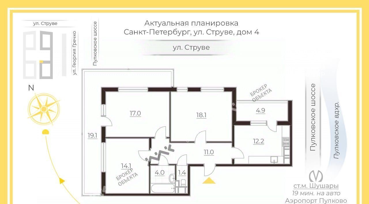 квартира г Санкт-Петербург метро Московская ул Струве 4 ЖК «Зеленый квартал на Пулковских высотах» округ Пулковский меридиан фото 2