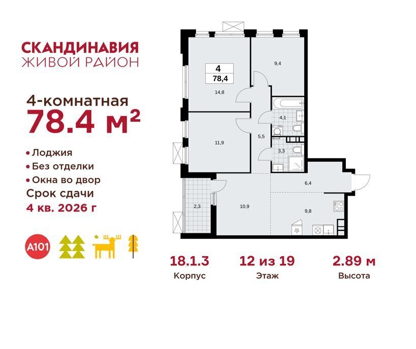 квартира г Москва метро Коммунарка метро Бульвар Адмирала Ушакова ТиНАО жилой комплекс Скандинавия, 18. 2.1 фото 1