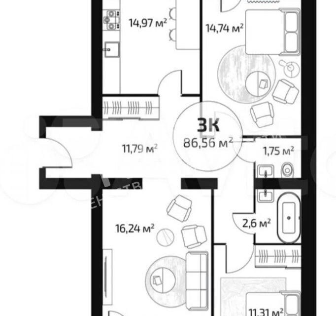 квартира г Самара р-н Красноглинский городской округ Самара, 1-й квартал, 73 фото 9