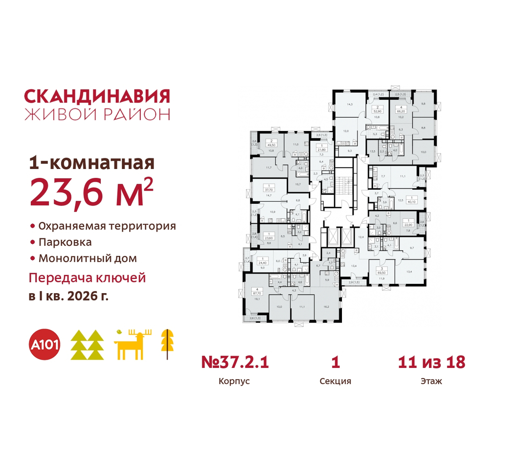 квартира г Москва п Сосенское жилой район «Скандинавия» Сосенское, жилой комплекс Скандинавия, 37. 2.1, Бутово фото 2