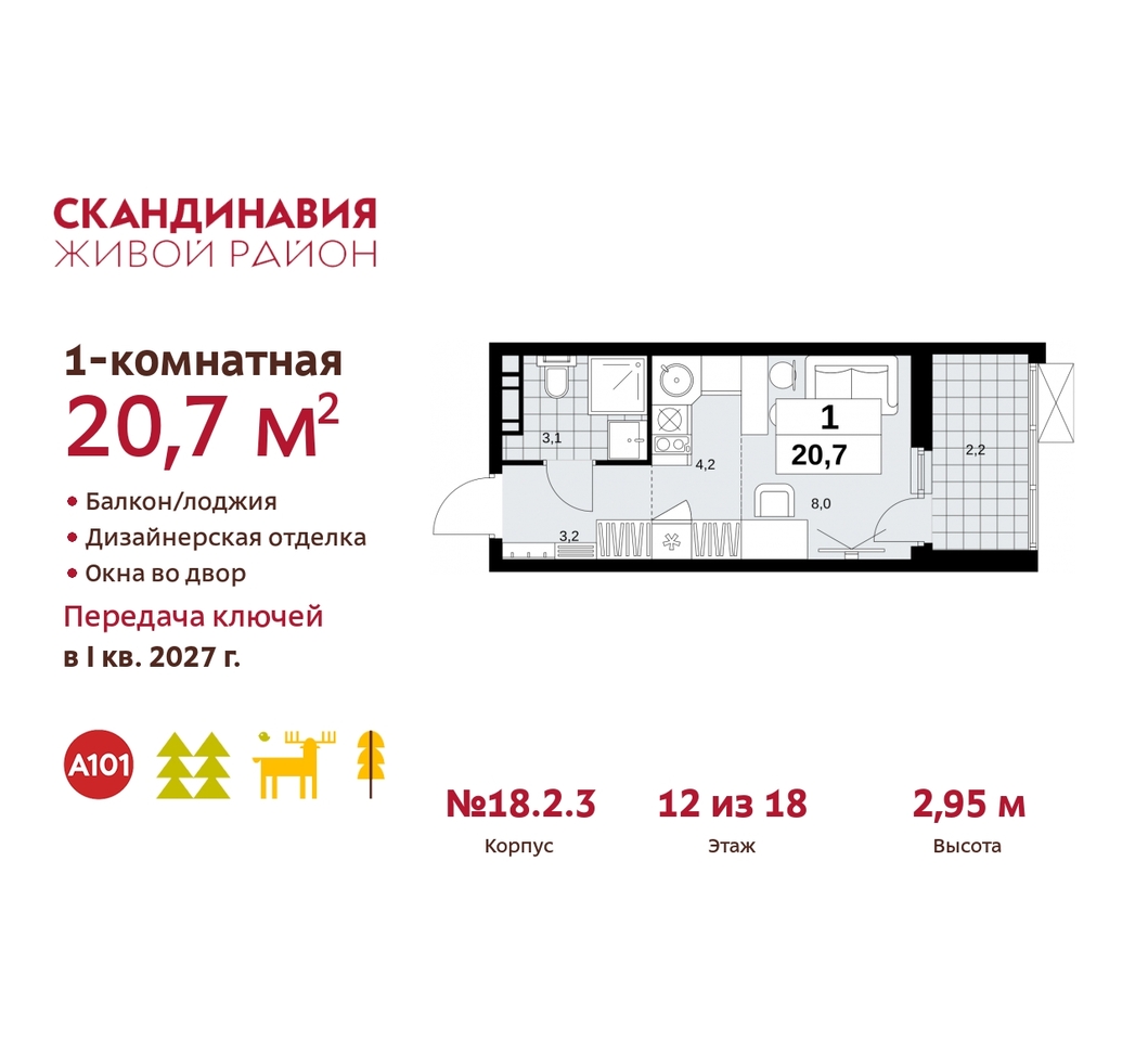 квартира г Москва п Сосенское жилой район «Скандинавия» Сосенское, жилой комплекс Скандинавия, 18. 2.3, Бутово фото 1