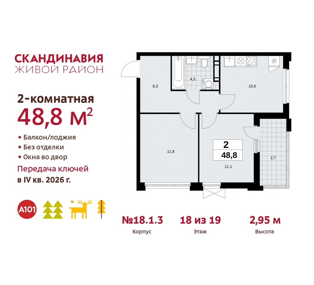 квартира г Москва п Сосенское жилой район «Скандинавия» Сосенское, жилой комплекс Скандинавия, 18. 1.3, Бутово фото 1