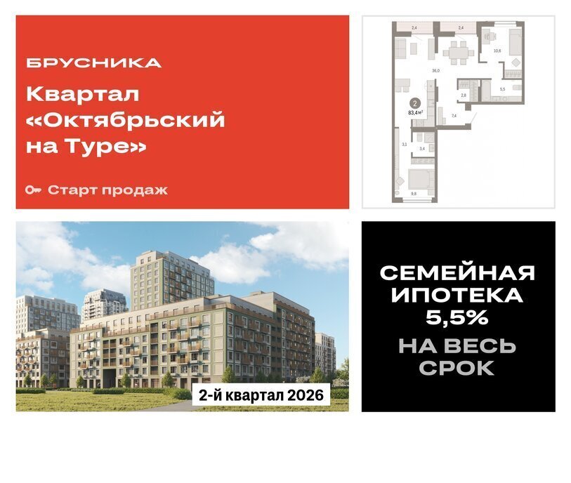 квартира г Тюмень ЖК «Октябрьский на Туре» Калининский административный округ фото 1