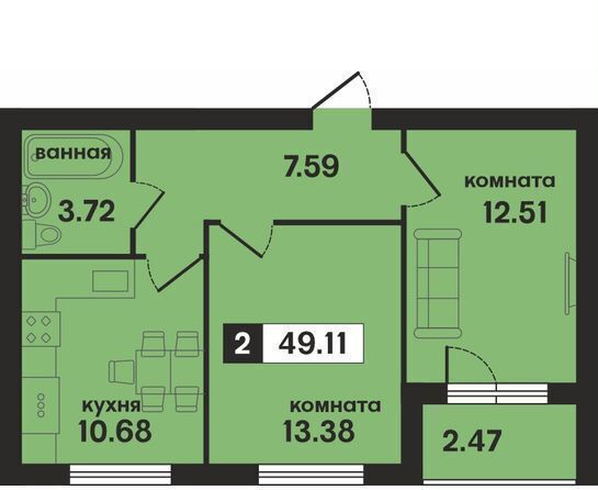 квартира г Муром ЖК «Новая Слобода» в 600 метрах на северо-запад от с. Дмитриевская Слобода, д. 1 фото 2