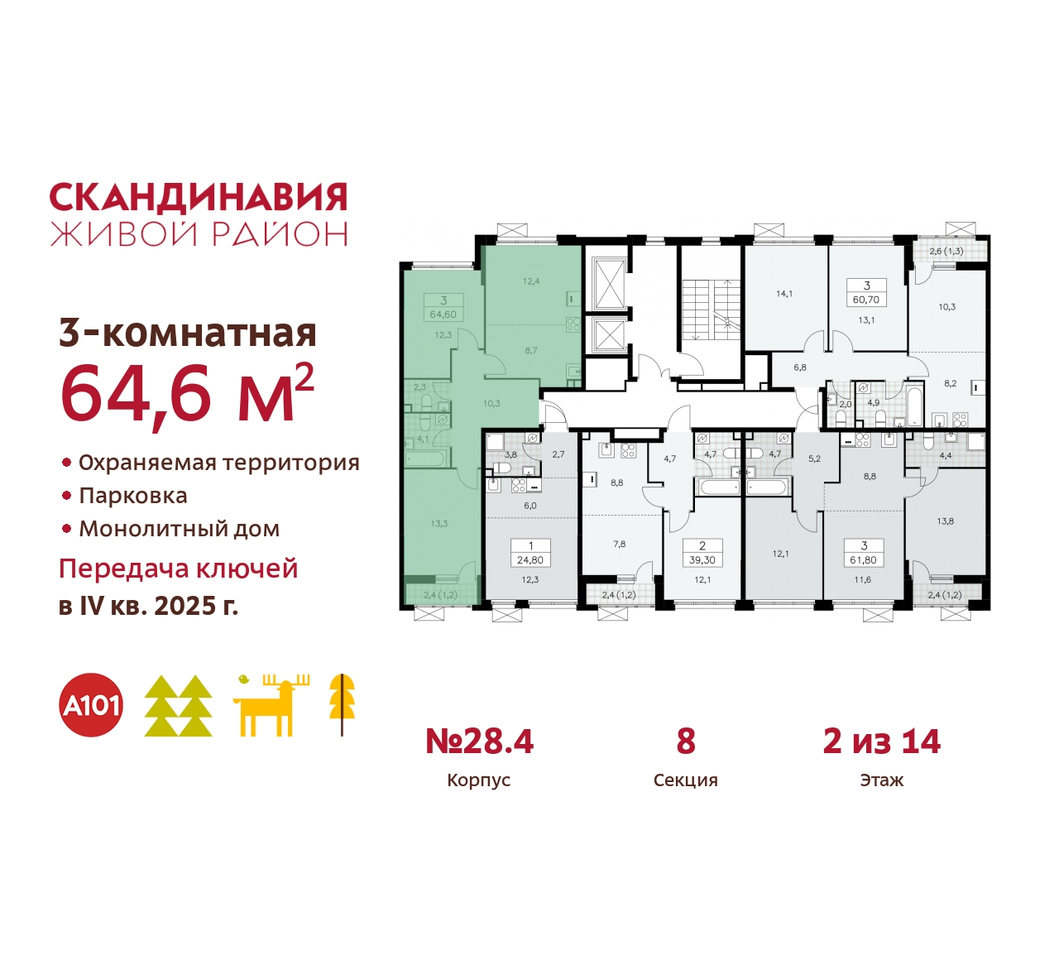 квартира г Москва п Сосенское жилой район «Скандинавия» Сосенское, жилой комплекс Скандинавия, 28. 4, Бутово фото 2