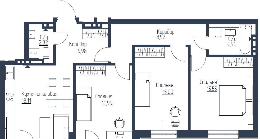 квартира г Новосибирск Речной вокзал ул Добролюбова 4 фото 36