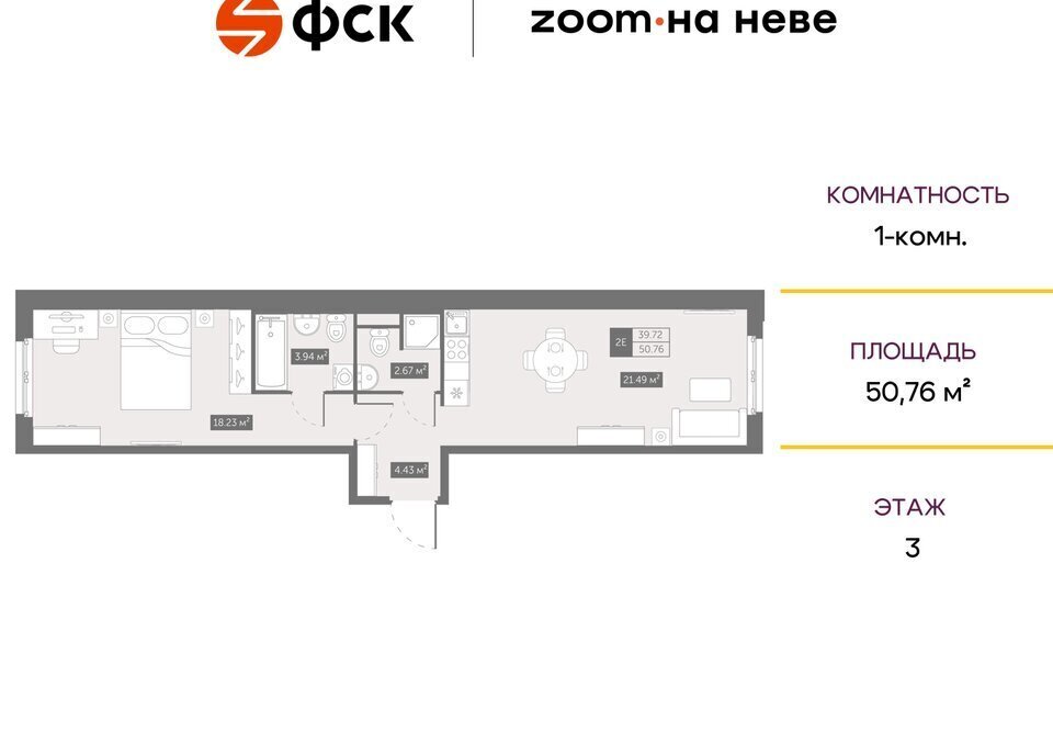 квартира г Санкт-Петербург метро Ломоносовская р-н Невский ЖК Зум на Неве фото 1