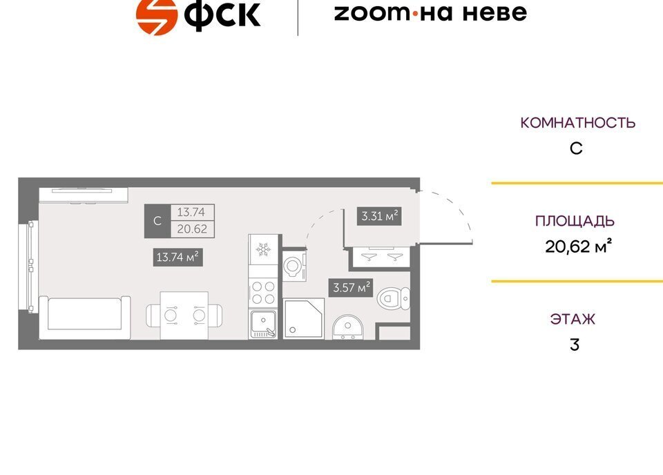 квартира г Санкт-Петербург метро Ломоносовская р-н Невский ЖК Зум на Неве фото 1