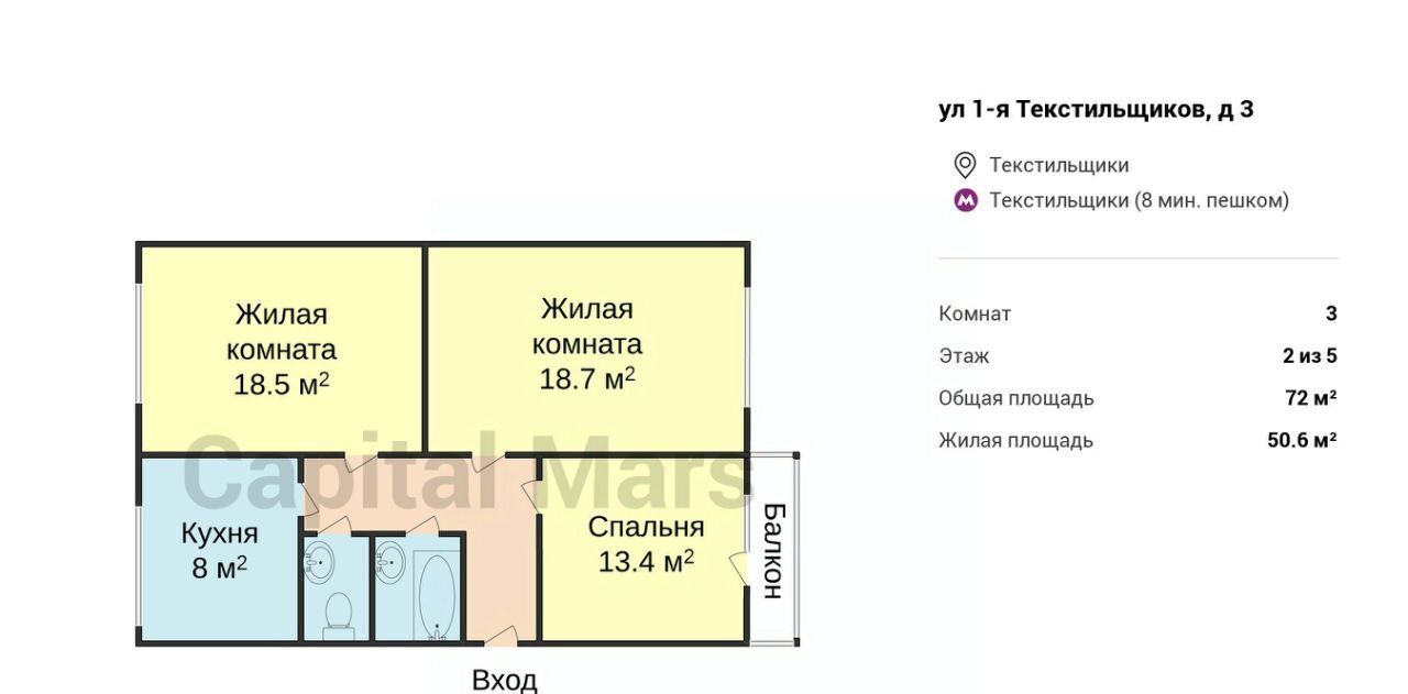 квартира г Москва метро Текстильщики ул 1-я Текстильщиков 3 фото 3