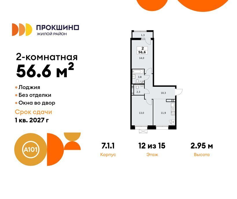 квартира г Москва п Сосенское ЖК Прокшино 1/1 метро Прокшино метро Коммунарка ТиНАО 7. фото 1