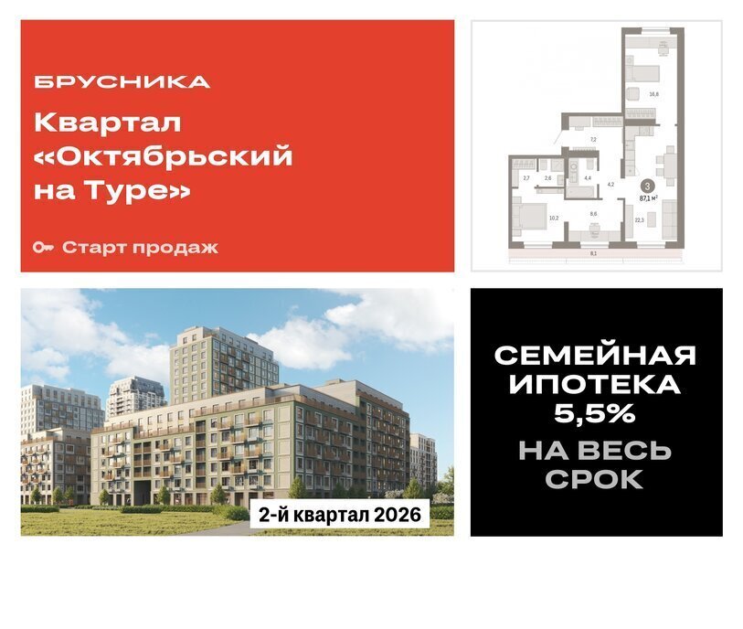 квартира г Тюмень ЖК «Октябрьский на Туре» Калининский административный округ фото 1