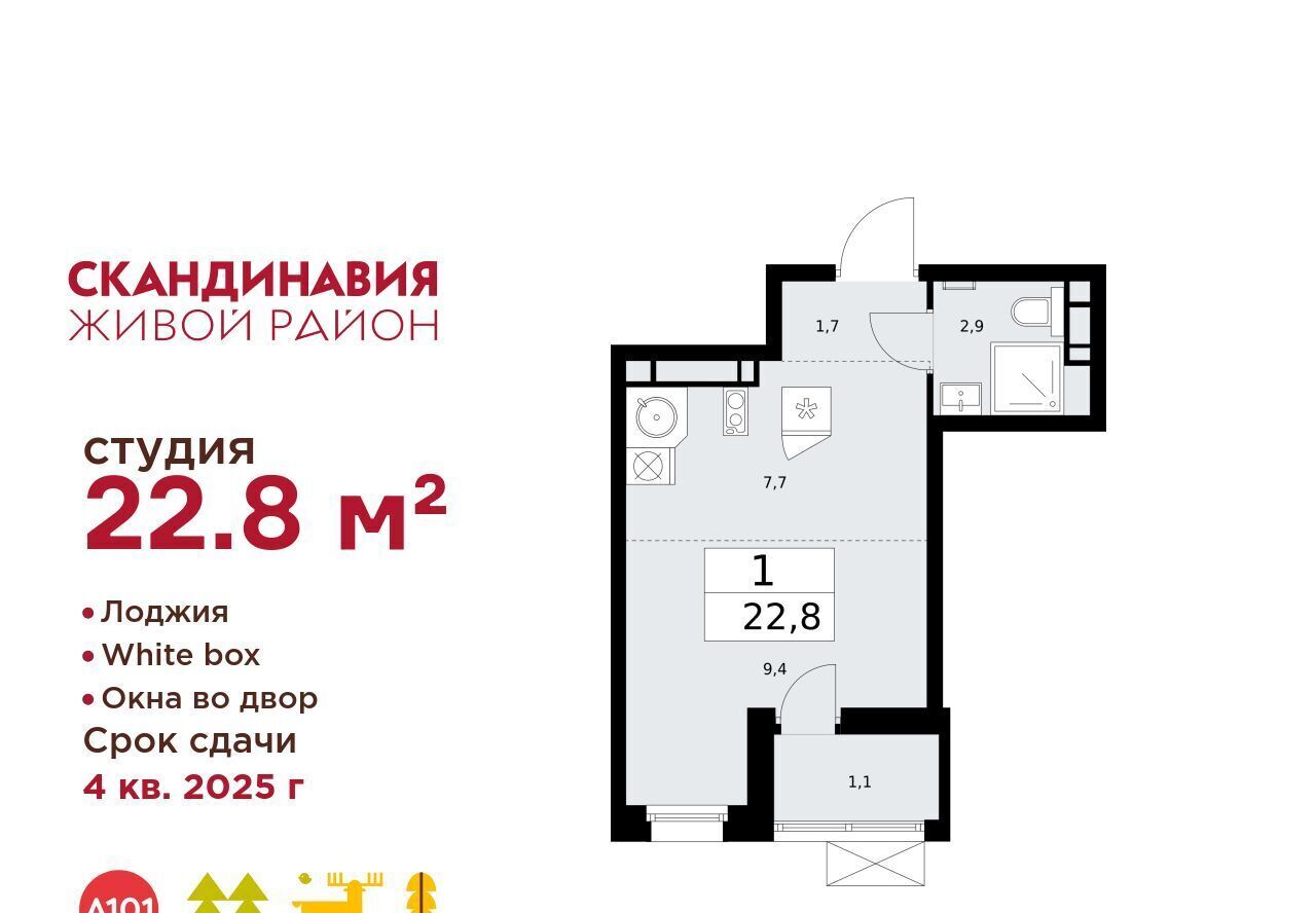 квартира г Москва п Сосенское ЖК Скандинавия 25/1 метро Бунинская аллея фото 1