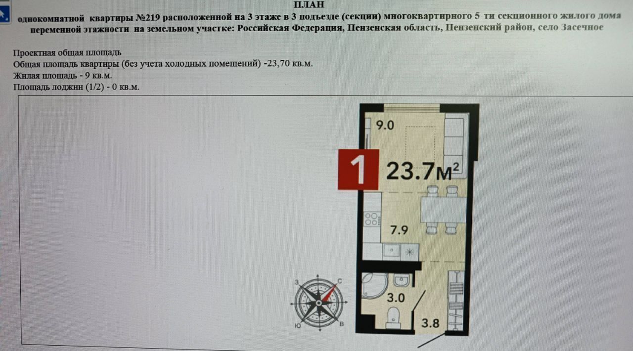 квартира р-н Пензенский с Засечное ул Фонтанная с 70, Засечный сельсовет фото 2