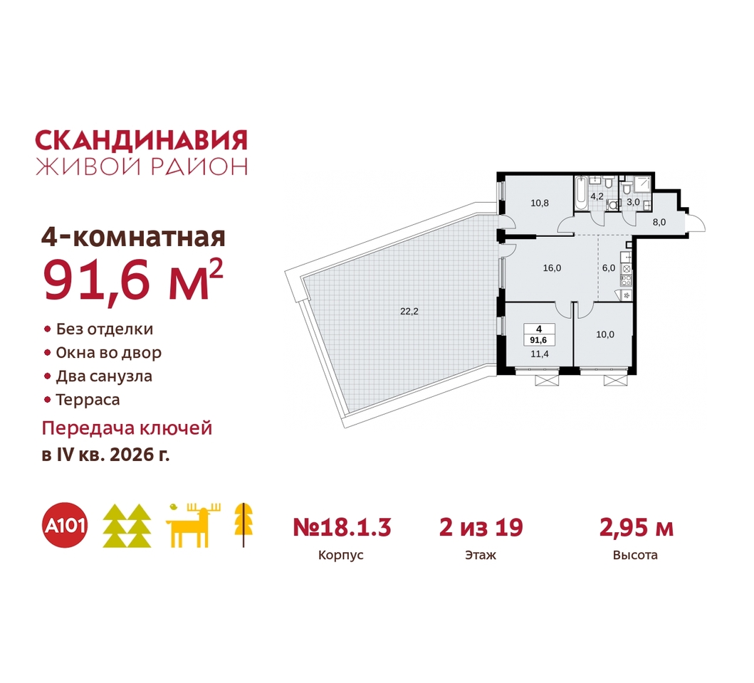 квартира г Москва п Сосенское жилой район «Скандинавия» Сосенское, жилой комплекс Скандинавия, 18. 1.3, Бутово фото 1