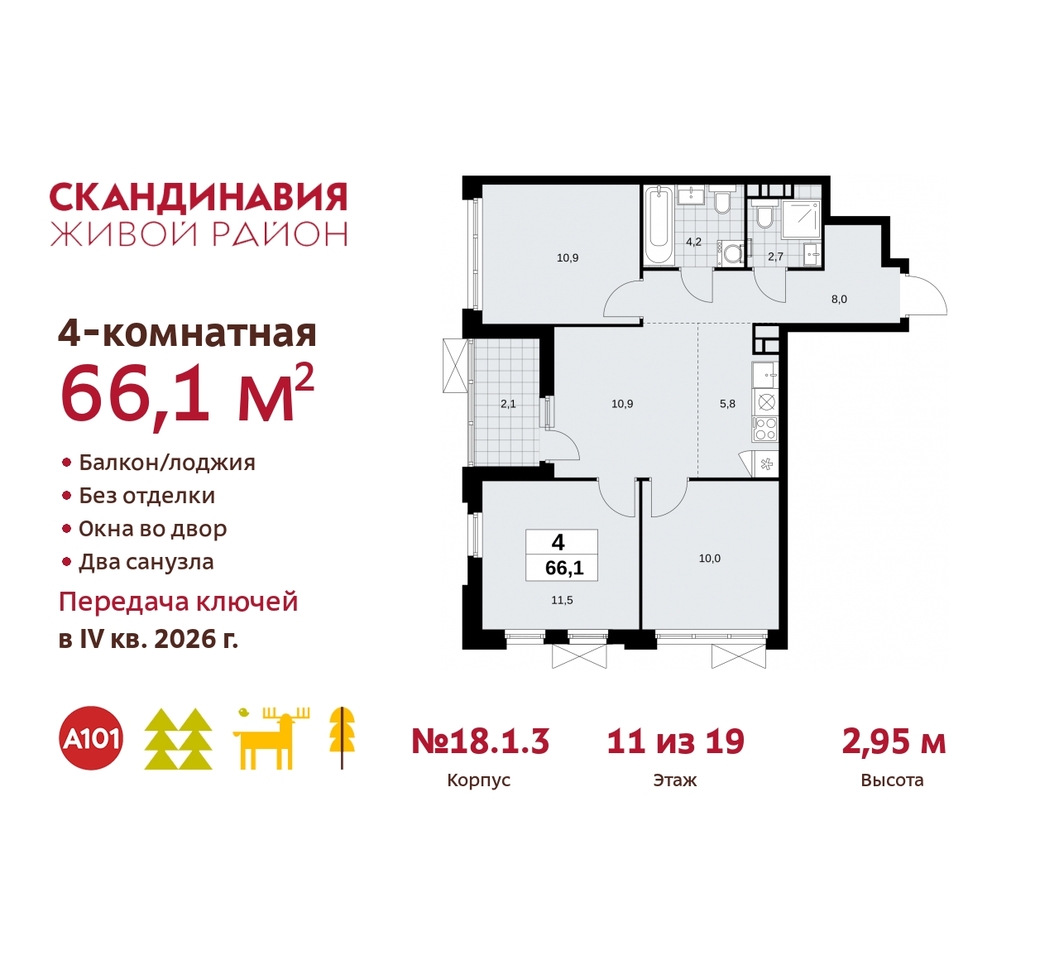 квартира г Москва п Сосенское жилой район «Скандинавия» Сосенское, жилой комплекс Скандинавия, 18. 1.3, Бутово фото 1