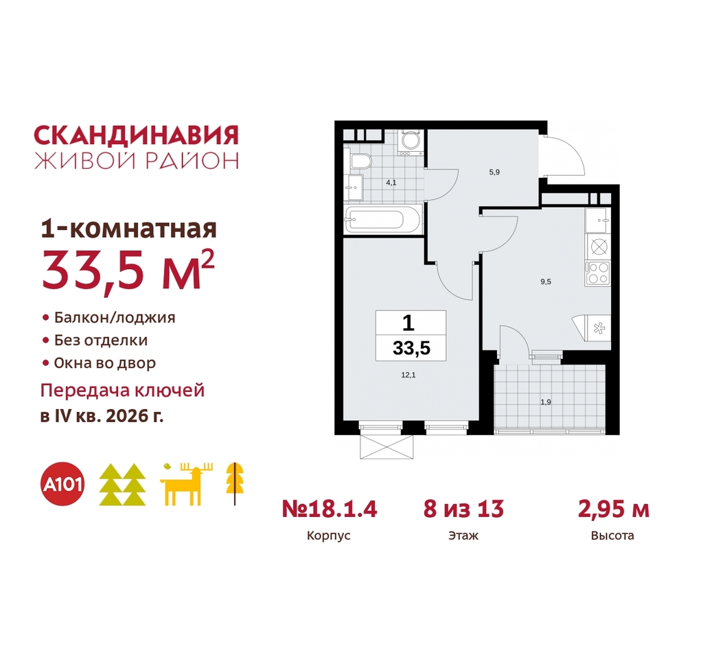 квартира г Москва п Сосенское жилой район «Скандинавия» Сосенское, жилой комплекс Скандинавия, 18. 1.4, Бутово фото 1