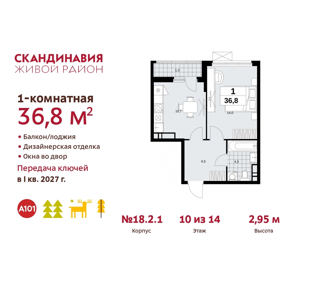 квартира г Москва п Сосенское жилой район «Скандинавия» Сосенское, жилой комплекс Скандинавия, 18. 2.1, Бутово фото 1