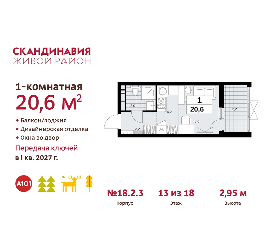 квартира г Москва п Сосенское жилой район «Скандинавия» Сосенское, жилой комплекс Скандинавия, 18. 2.3, Бутово фото 1