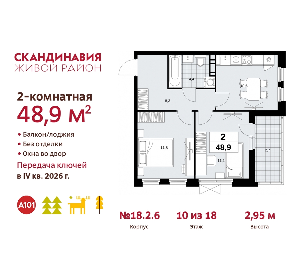 квартира г Москва п Сосенское жилой район «Скандинавия» Сосенское, жилой комплекс Скандинавия, 18. 2.6, Бутово фото 1