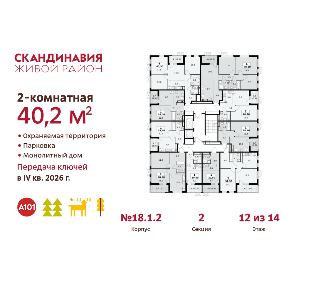 квартира г Москва п Сосенское жилой район «Скандинавия» Сосенское, жилой комплекс Скандинавия, 18. 1.2, Бутово фото 2