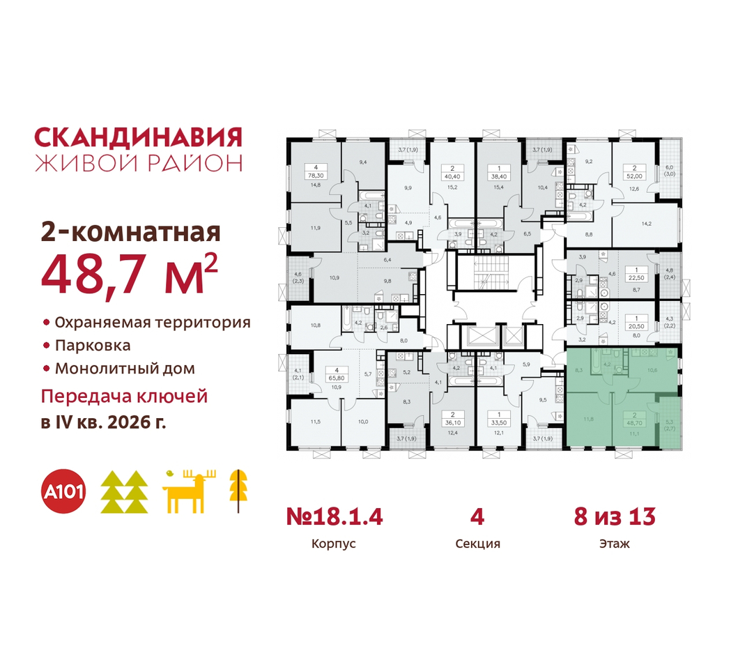 квартира г Москва п Сосенское жилой район «Скандинавия» Сосенское, жилой комплекс Скандинавия, 18. 1.4, Бутово фото 2