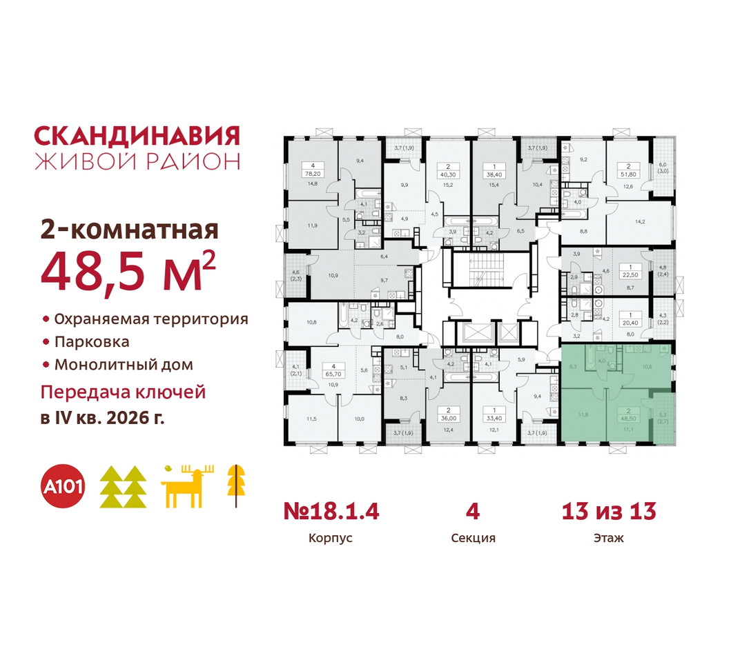 квартира г Москва п Сосенское жилой район «Скандинавия» Сосенское, жилой комплекс Скандинавия, 18. 1.4, Бутово фото 2