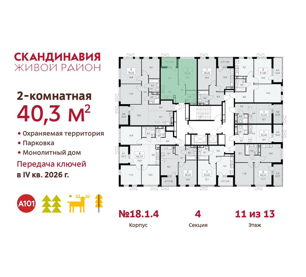 квартира г Москва п Сосенское жилой район «Скандинавия» Сосенское, жилой комплекс Скандинавия, 18. 1.4, Бутово фото 2