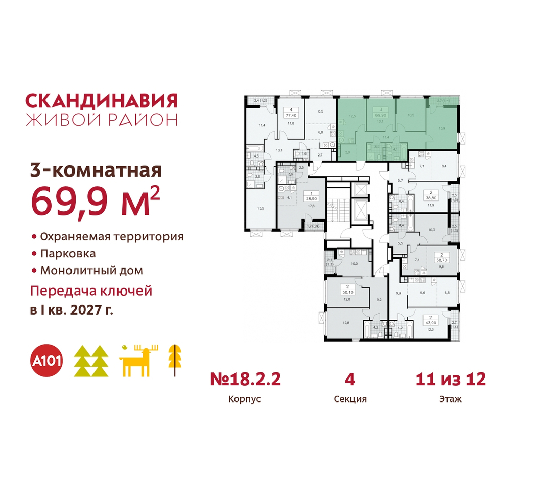 квартира г Москва п Сосенское жилой район «Скандинавия» Сосенское, жилой комплекс Скандинавия, 18. 2.2, Бутово фото 2