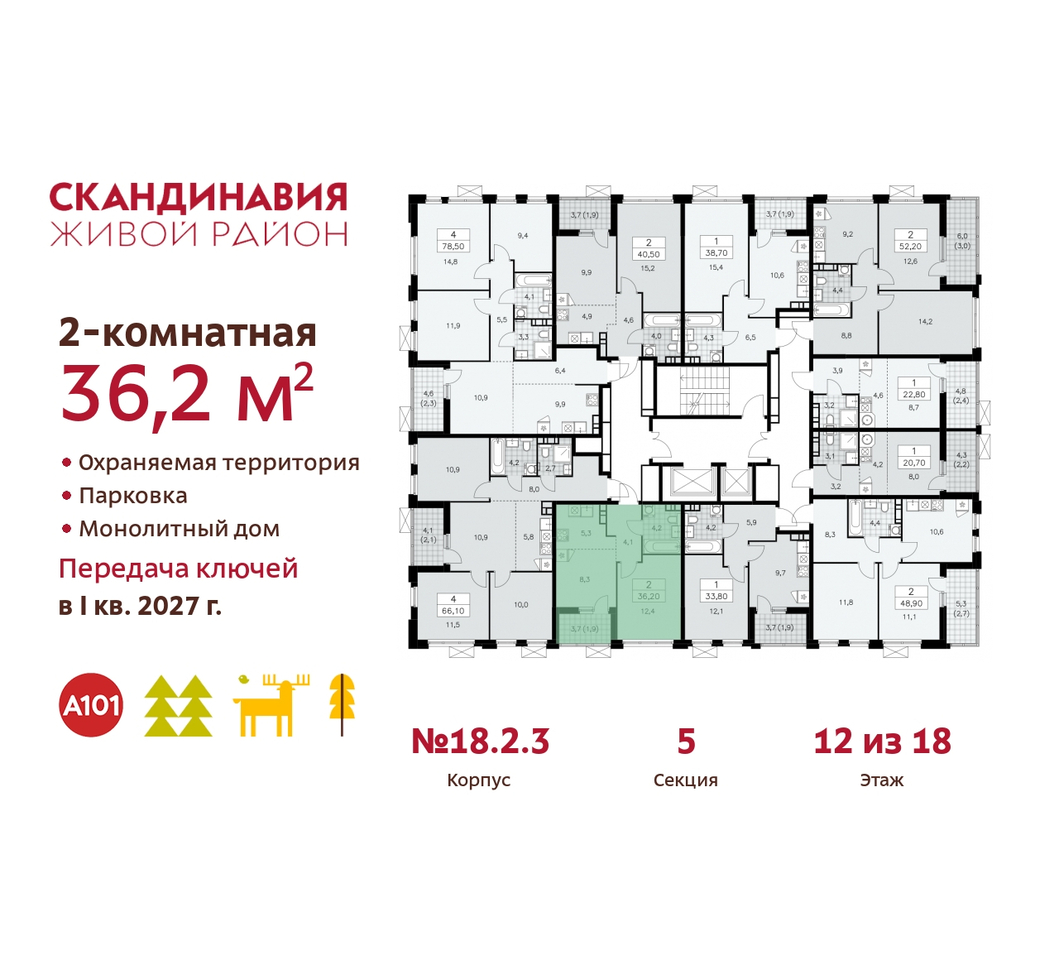 квартира г Москва п Сосенское жилой район «Скандинавия» Сосенское, жилой комплекс Скандинавия, 18. 2.3, Бутово фото 2