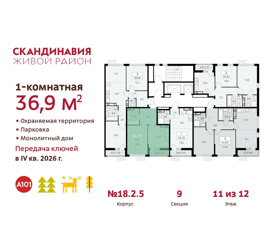 квартира г Москва п Сосенское жилой район «Скандинавия» Сосенское, жилой комплекс Скандинавия, 18. 2.5, Бутово фото 2