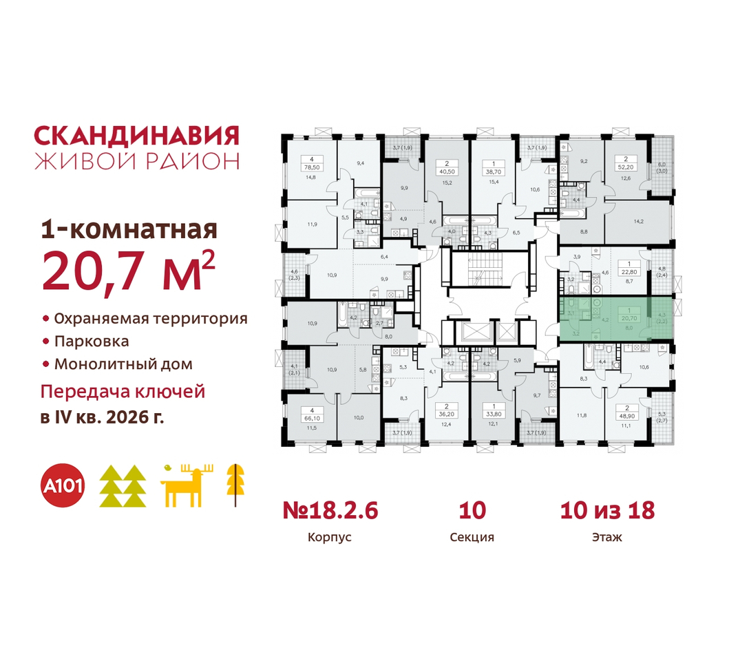 квартира г Москва п Сосенское жилой район «Скандинавия» Сосенское, жилой комплекс Скандинавия, 18. 2.6, Бутово фото 2