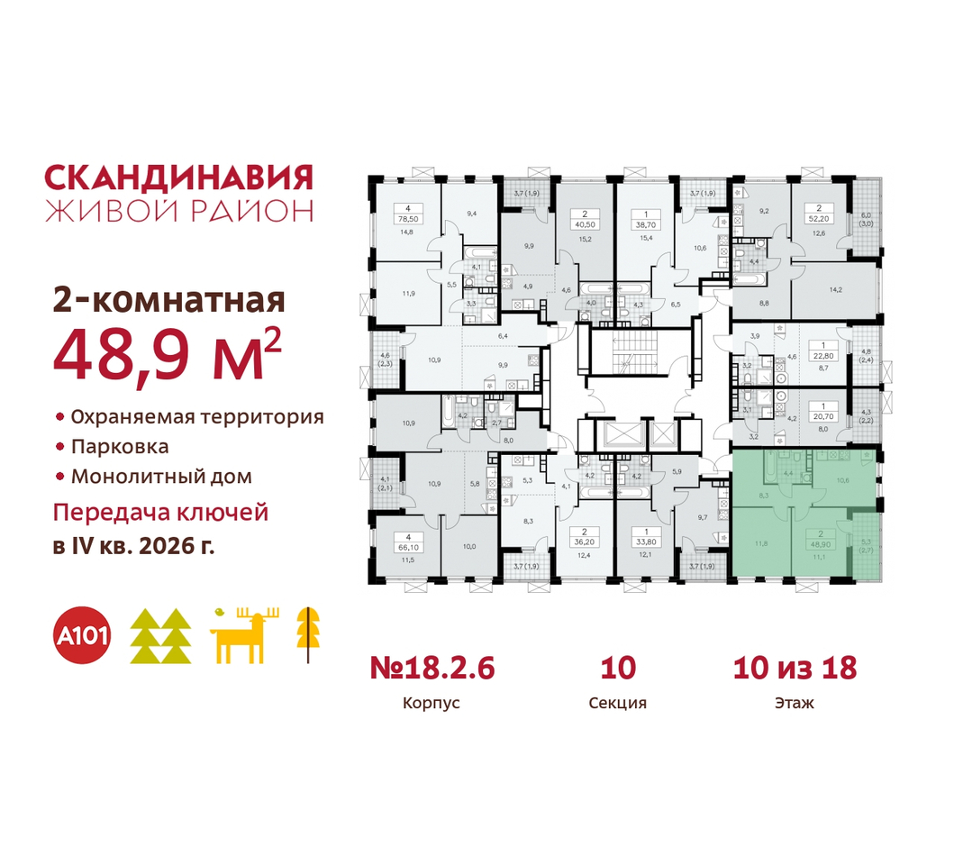 квартира г Москва п Сосенское жилой район «Скандинавия» Сосенское, жилой комплекс Скандинавия, 18. 2.6, Бутово фото 2