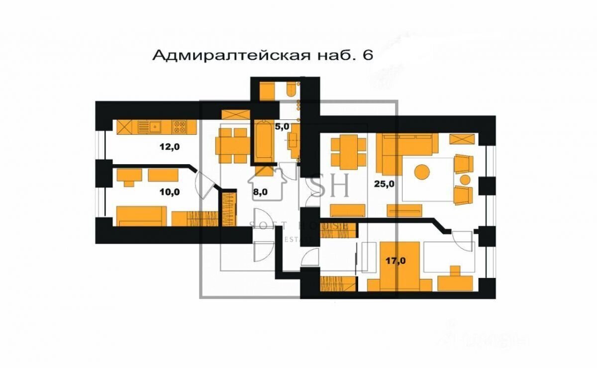 квартира г Санкт-Петербург метро Адмиралтейская р-н Адмиралтейский наб Адмиралтейская 6 фото 18