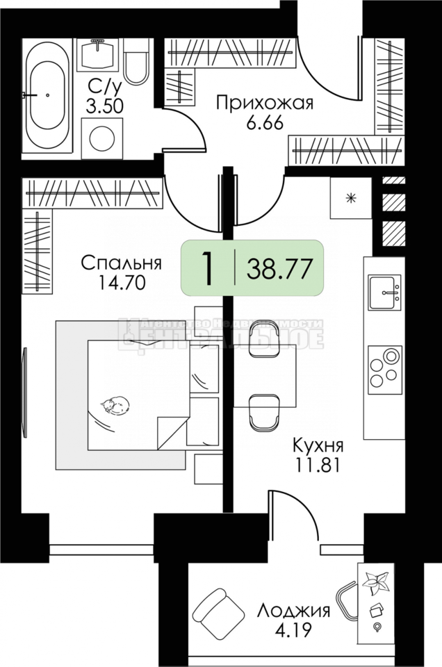 квартира г Смоленск р-н Ленинский проезд Ипподромный 26 ЖК «Загорье» фото 10