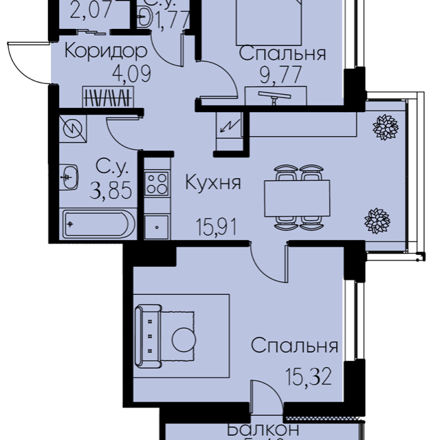 квартира г Кудрово Северное Кудрово пр-кт Строителей 1/1 ЖК iD Kudrovo Заневское городское поселение фото 9