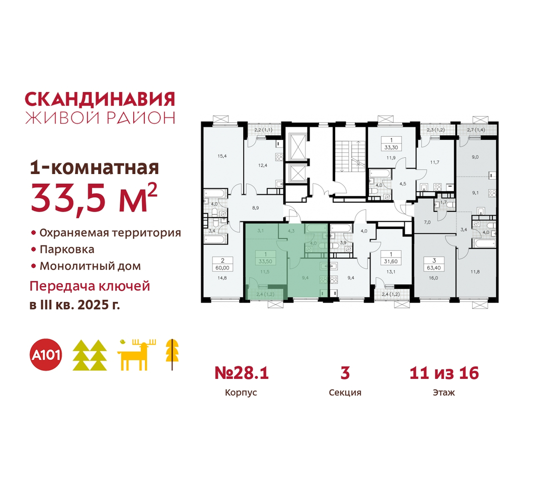 квартира г Москва п Сосенское жилой район «Скандинавия» Сосенское, жилой комплекс Скандинавия, 28. 1, Бутово фото 2